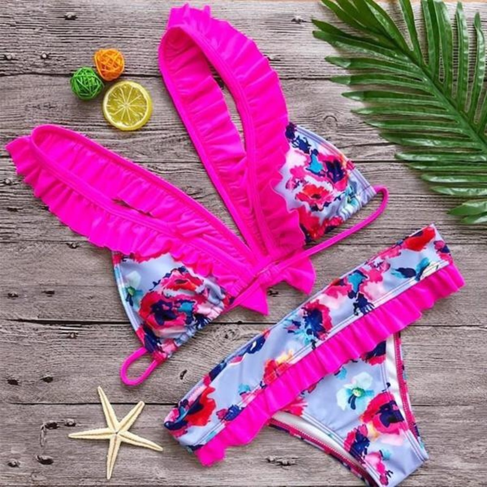Pink Ruffle Bikini Set
